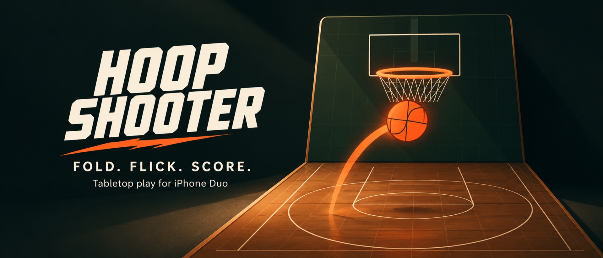 Hoop Shooter arcade basketball: an orange ball flies towards the hoop.